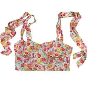 SHEIN Women Floral Bustier Crop Top Tie Shoulder Smocked Back Multicolor Size L